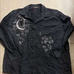 COOGI Black Embroidered Long-Sleeve Button Shirt 5XL
